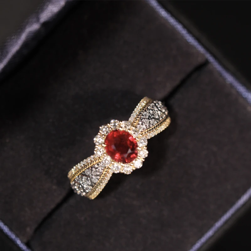 18K classic retro style natural red and blue sapphire ring with cultivated diamonds and GRC certificate
