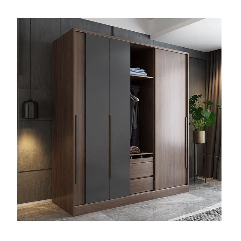 Современные дизайнерские раздвижные двери из МДФ орехового дерева для спальни, гардероба, чулана