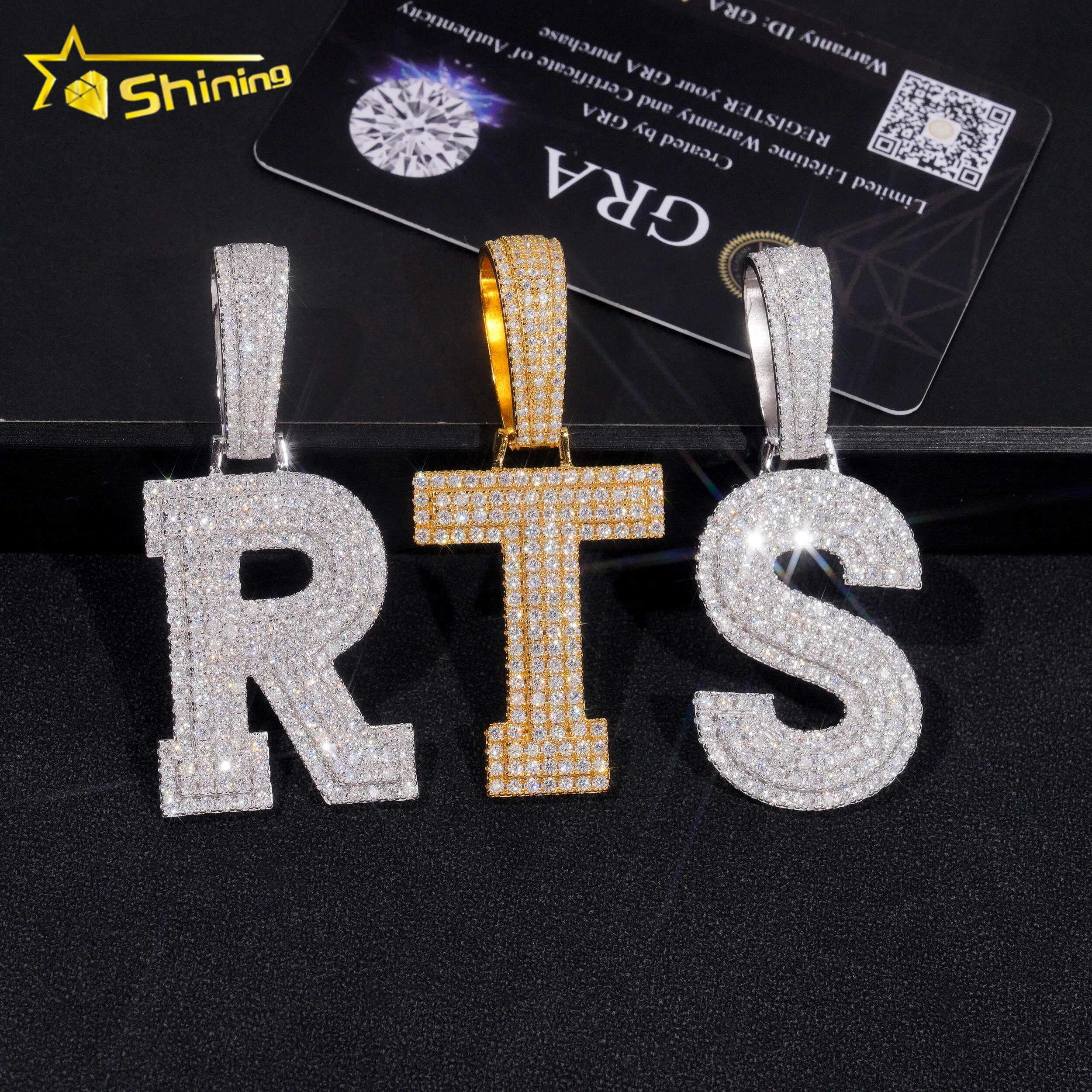 Wholesale Pass Diamond Tester Moissanite A-Z Initial Pendant 925 Sterling Silver Iced Out Jewelry Hip Hop Letter Pendant For Men