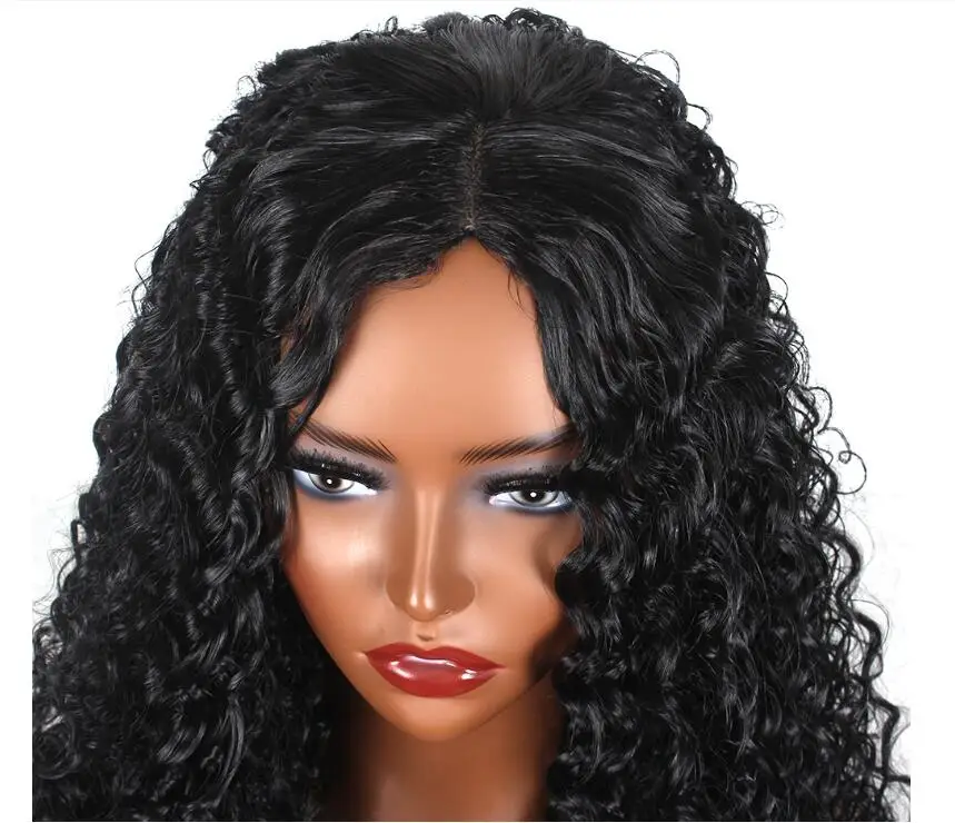 Factory Directly Sale Matte high-tempreture fiber African small curly middle split synthetic hair wig 22ingh 260grams