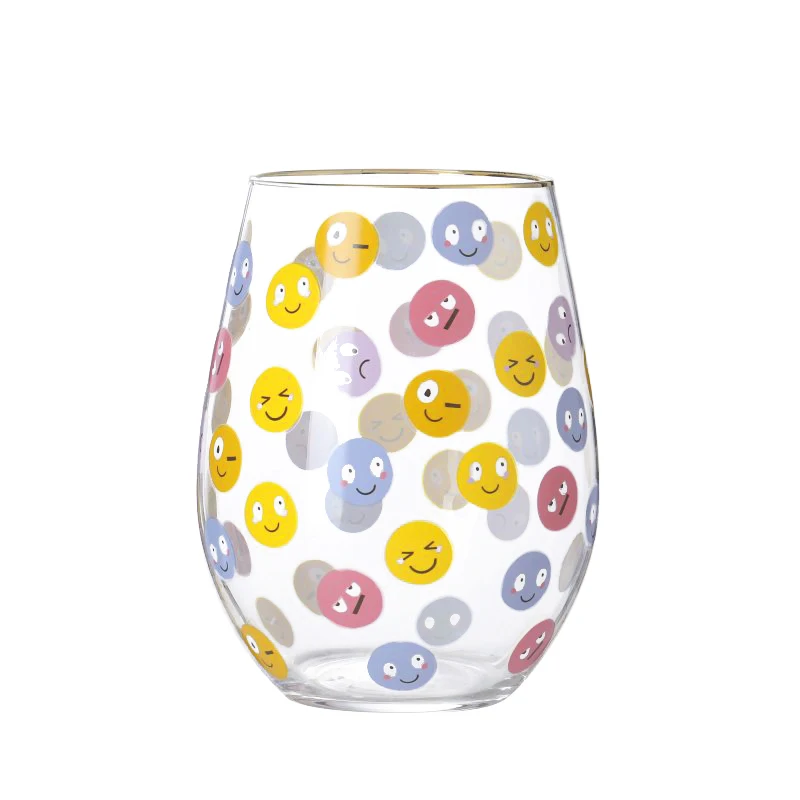 funny gold rim stemless wine tumblers cup glasses set with gift box of wine with decals