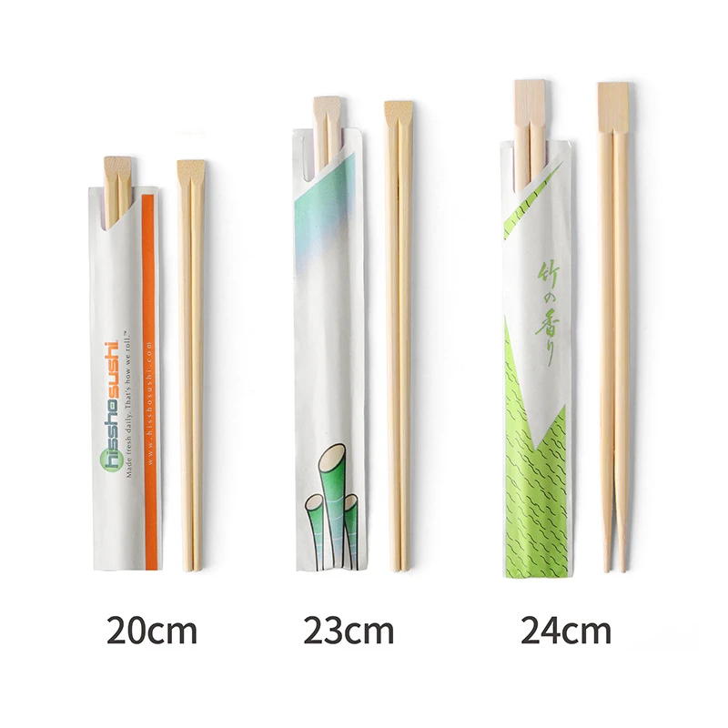 Manufacturers Custom Logo Printed Prices Japanese Ramen Sushi Disposable Twins Bamboo Chopsticks with Custom Sleeve