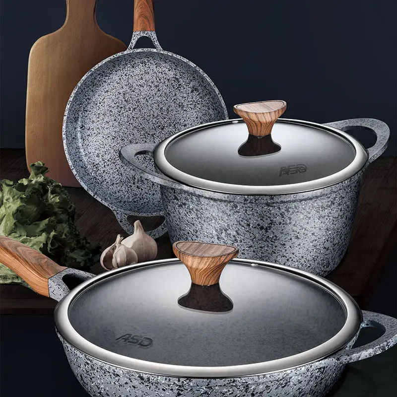 Electric And Burner Gas Stove Cooking Marble Coating Cast Aluminum 32cm Wok With Lid