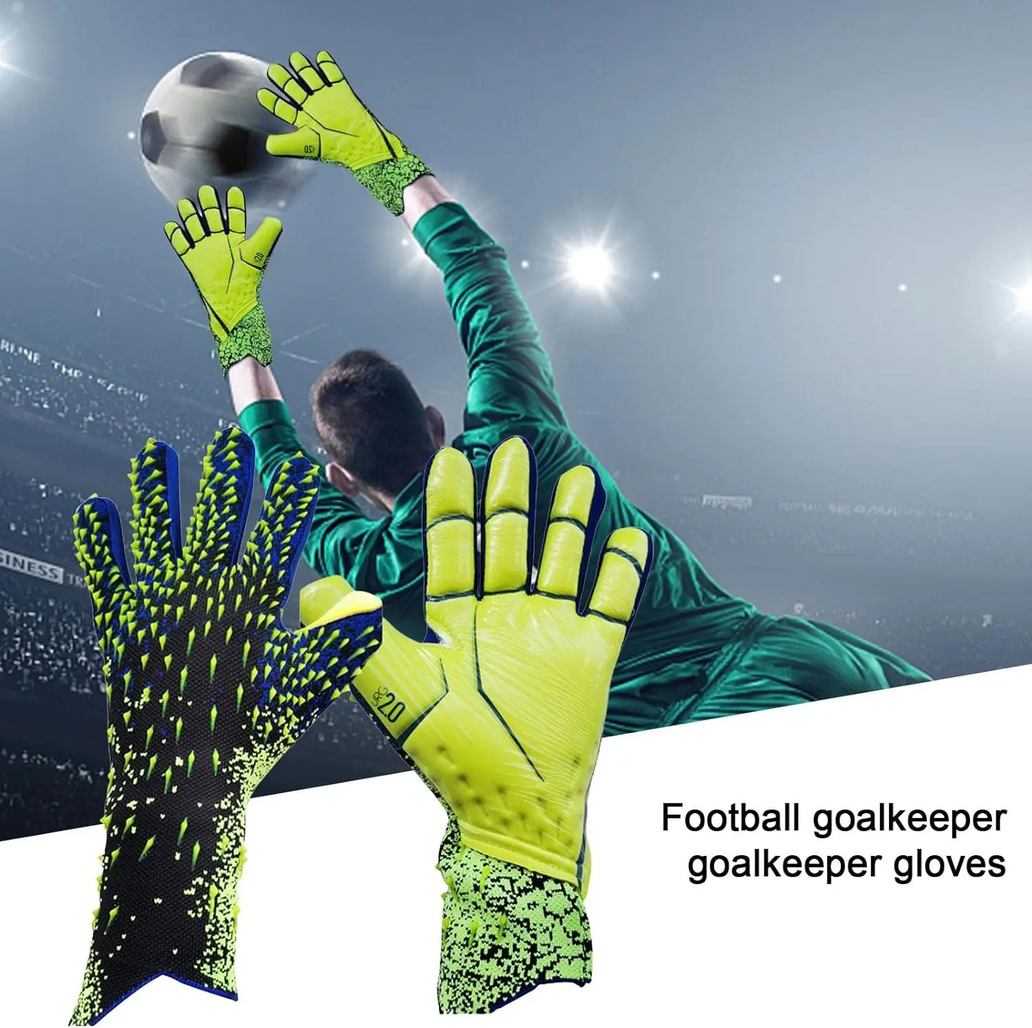 Goalkeeper Goalie Soccer Gloves - Strong Grip Gloves with Finger Protection - Non-Slip Latex Protective Gloves for Adult & Youth