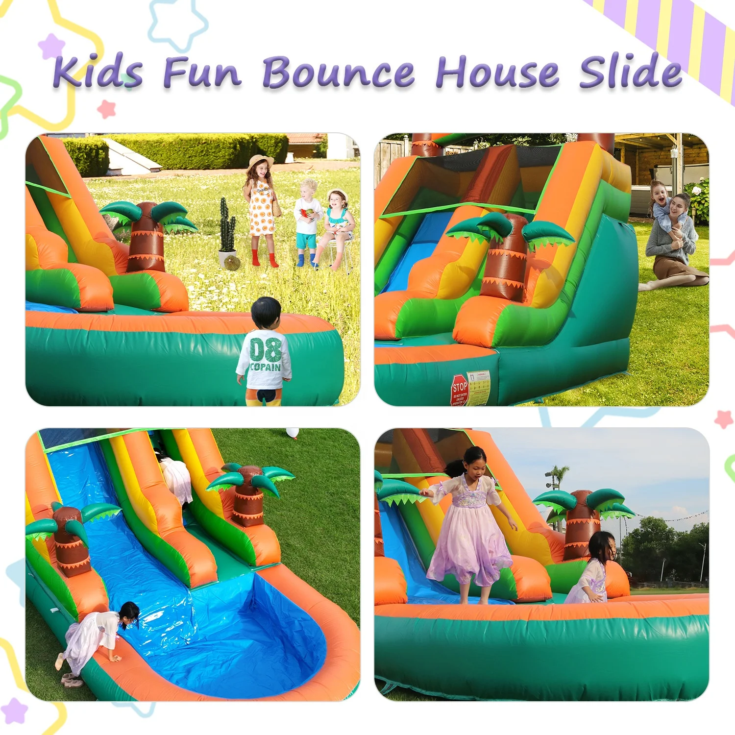 Commercial Bouncy Castle Water Slide Inflatable Tropical Fiesta Breeze Kids Adults Inflatable Water Slide with Pool