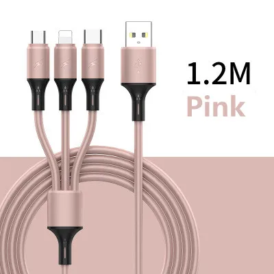 High Quality Liquid Silicone 3 in 1 TPE USB Data Charging Cable for iphone/Android/Type C Cable
