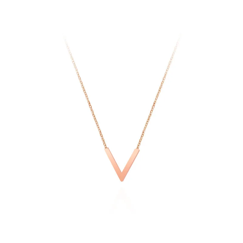 Korean V-letter Necklace titanium steel chain temperament niche net red design sense ins simple and versatile neck chain wholesa