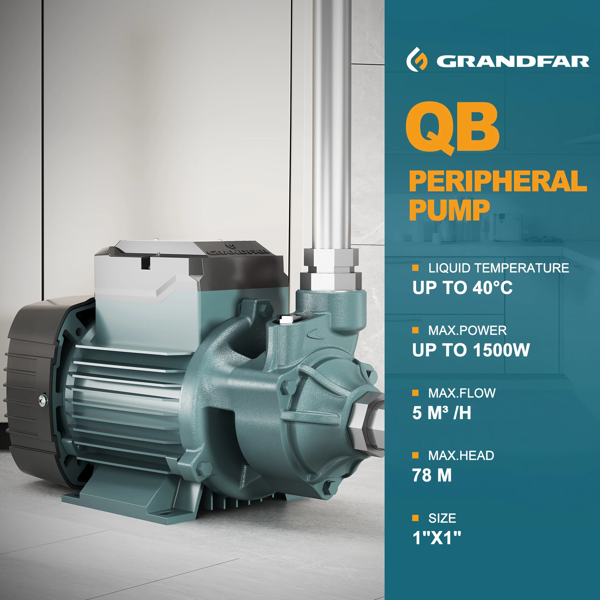 GRANDFAR Customized Hot Sale Wholesale Vortex Boiling Water Pump 0.55kw 48M Max Head QB 70 Electric Peripheral Pump