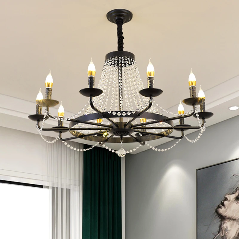Iron gold / black interior decoration crystal chandelier project restaurant hall Chandeliers &Pendant Lights