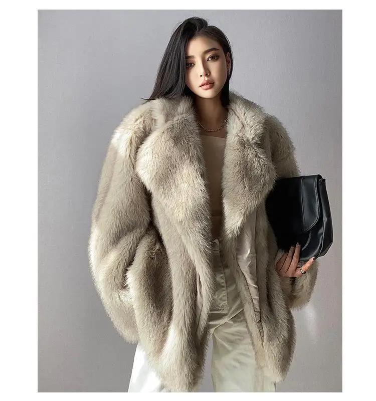 good quality winter street wear oversized long sleeve fake fur coats women