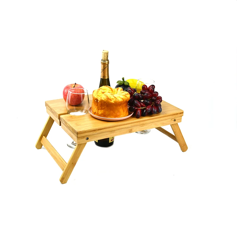 Bamboo Event Table Low Simple Setup Short Picnic Tables Compact Mini Wood Folding Wine and Champagne Holder for 2 Person