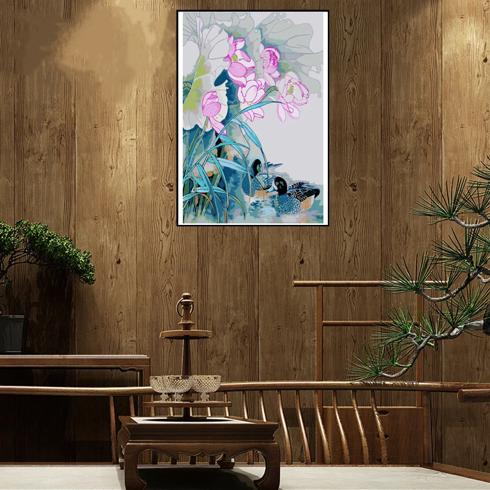 2022 wholesale DIY Chinese Oil Painting crafts Lotus flower oil Paint by Number for Adult Kids