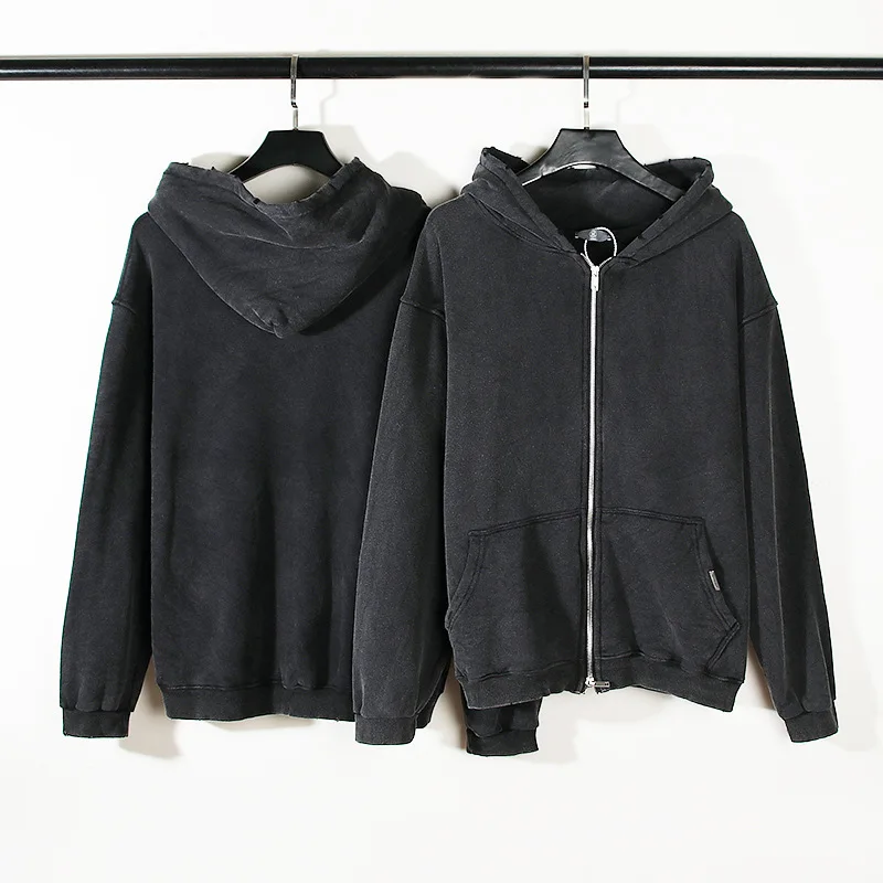 H5342 High Quality Low OEM MOQ Custom Distressed Washed Hoodies Oversized Zip Up Hoodies