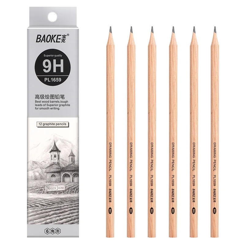 Cheap Filmed Wooden Hb Writing Pencil With Eraser Basswood Art Use Hexagonal 9h Sketch Pencil For Drawing Exam