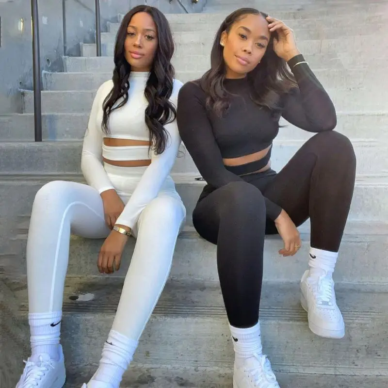 Tracksuit Hollow Out Long Sleeve Crop Top Pants 2 Two Piece Set Women 2021 Winter Fall Sport Lounge Wear Suit Clothing