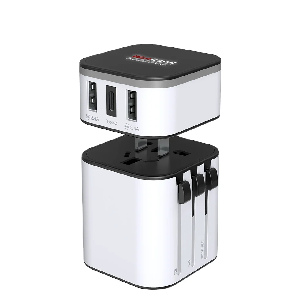 Wontravel Custom Luminous Logo Travel Charger Power Adapter Fast 3 Usb  Type-C to ac converter plug