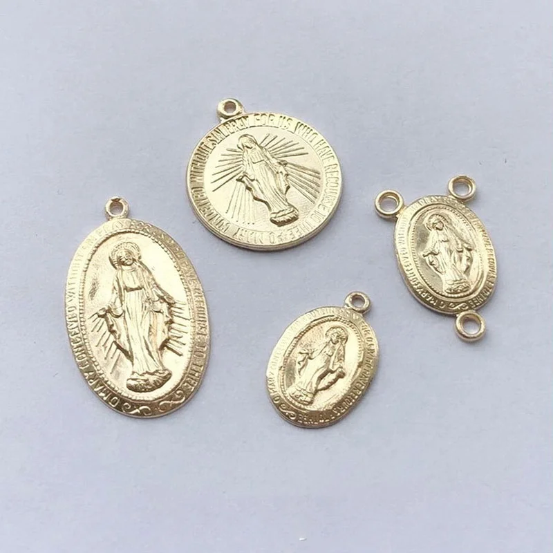 Retro Oval Shape Catholic Miraculous Medal Charms 14K Gold Filled Virgin Mary Pendant For DIY Necklace Jewelry Making