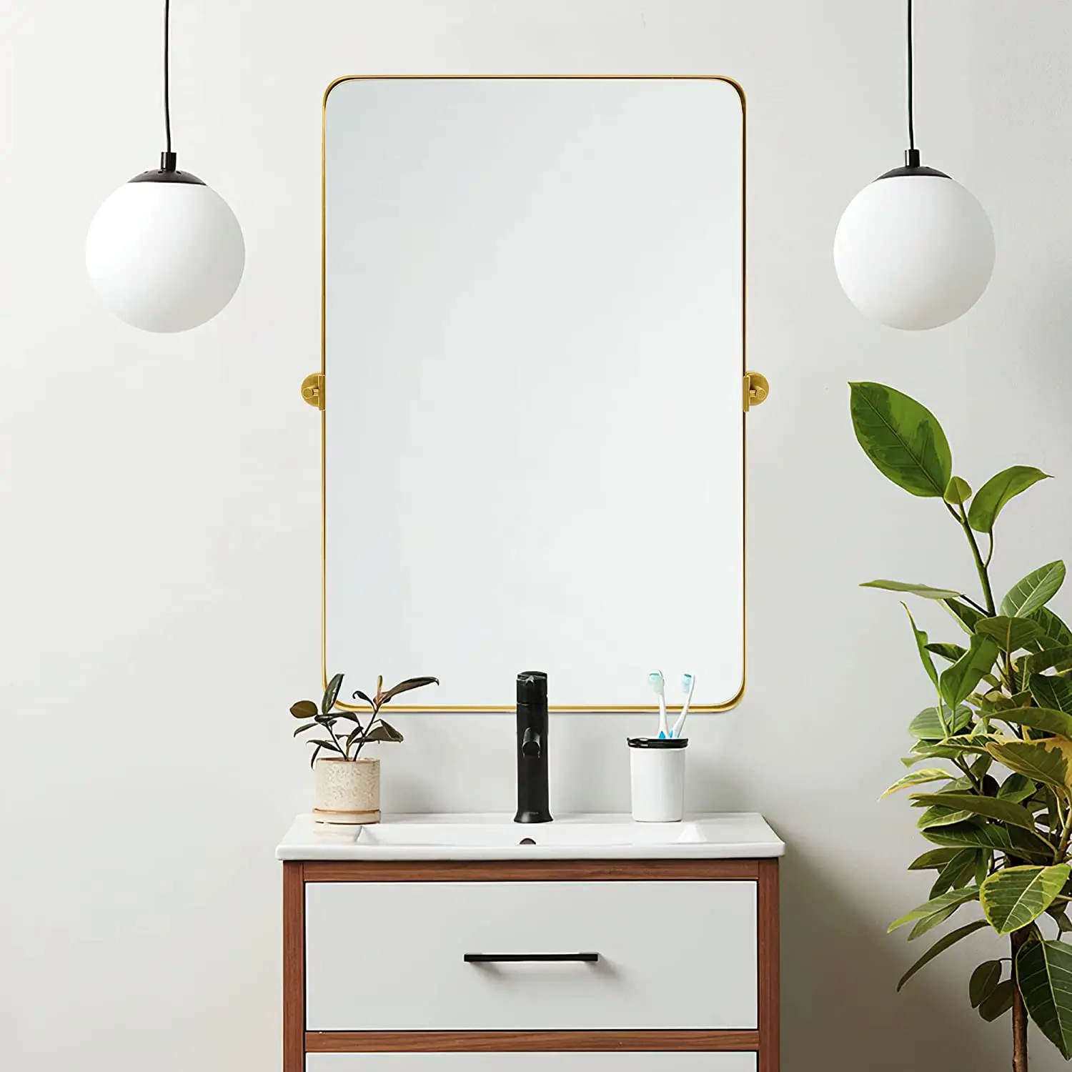 Metal frame rotatable tilt rectangular pivot dressing mirror wall bathroom mirror