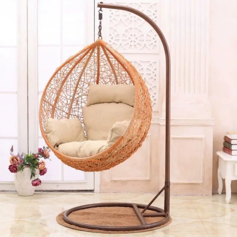 Patio Swing With Stand Outdoor Furniture Set Kids Adults Garden Relax Hammock Double Wicker Rattan Hanging Egg Swing Chair