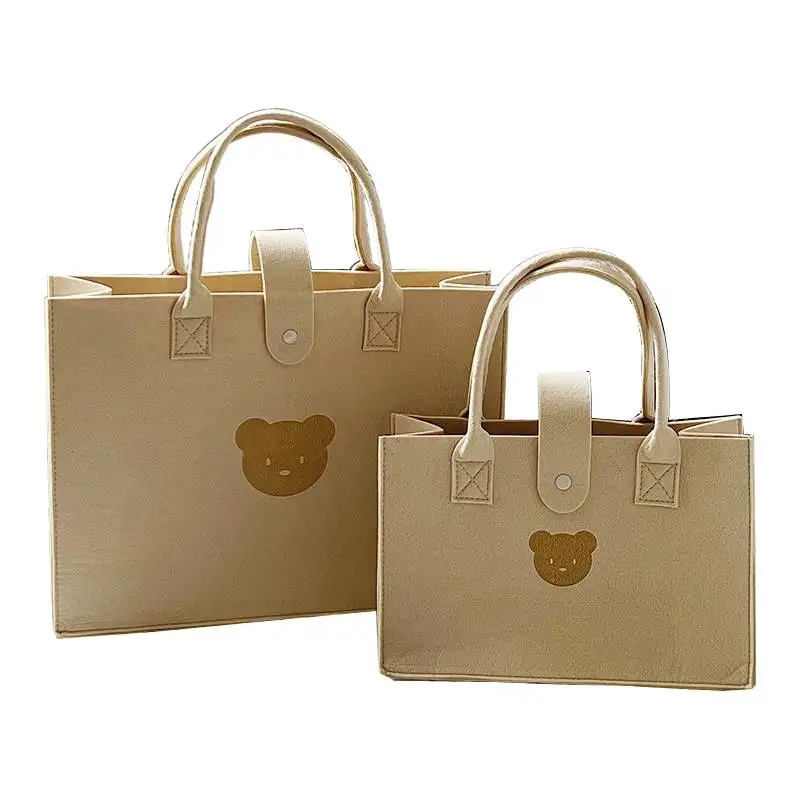 Персонализированная новая простая однотонная сумка для покупок с милым мультяшным медведем, вместительная Портативная Сумка-тоут из фетра