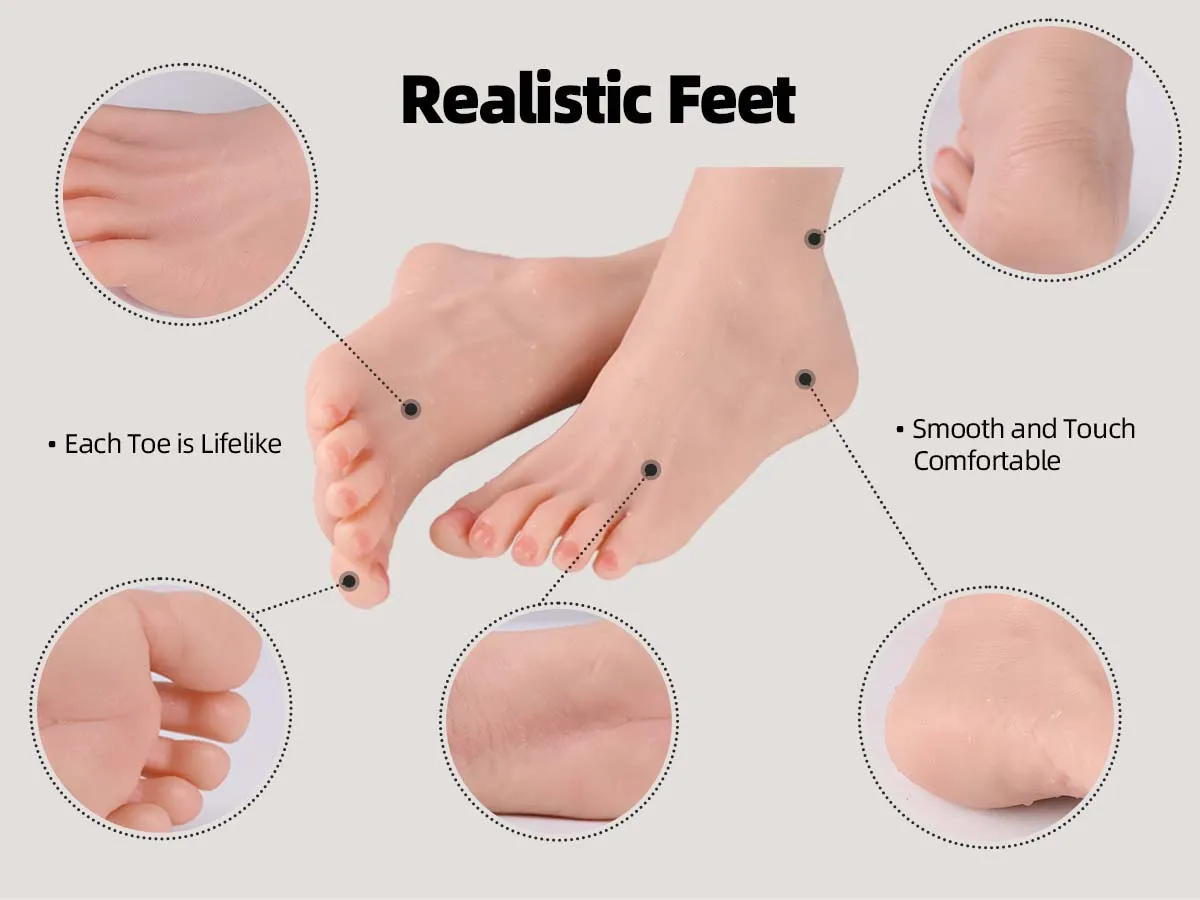 Lifelike Manikin Feet Silicone Foot Lifesize Female Mannequin Foot Model for Painting Teaching Arts Drawing Jewelry Display