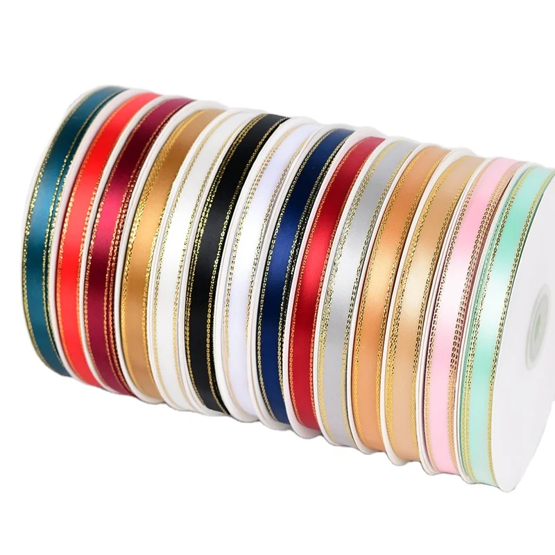 1cm width 45m length  Stain Printer DIY gift  Box Package ribbon with Golden Line