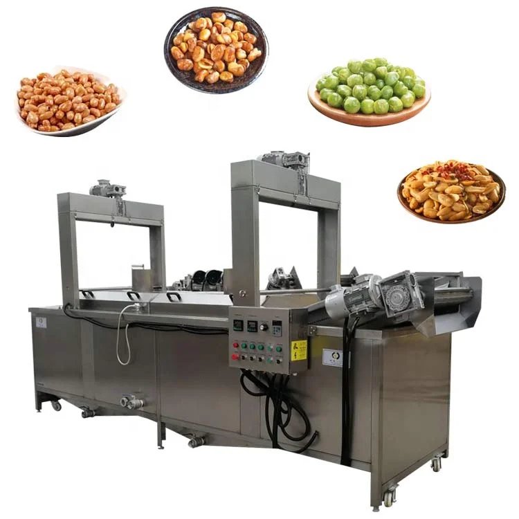 Automatic discharging batch type food grade continuous frying machine deep fryer for coated peanut almond beans