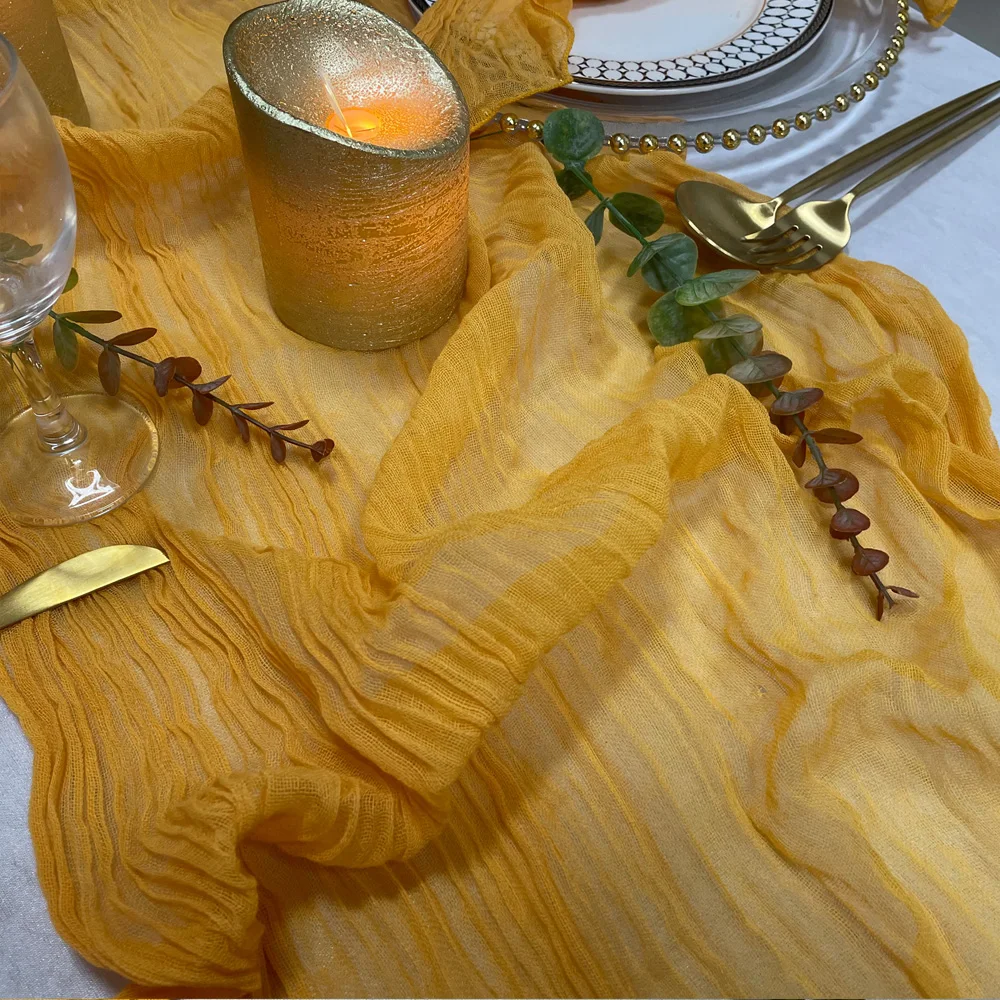 TR019 green smoke gauze table runner linen hemstitch table runner