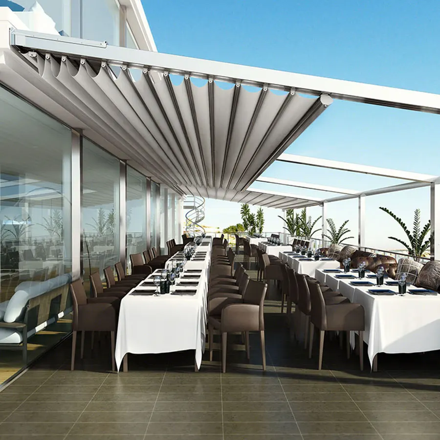 Electric control aluminum retractable modern awning pergola folding roof sliding roof pergola