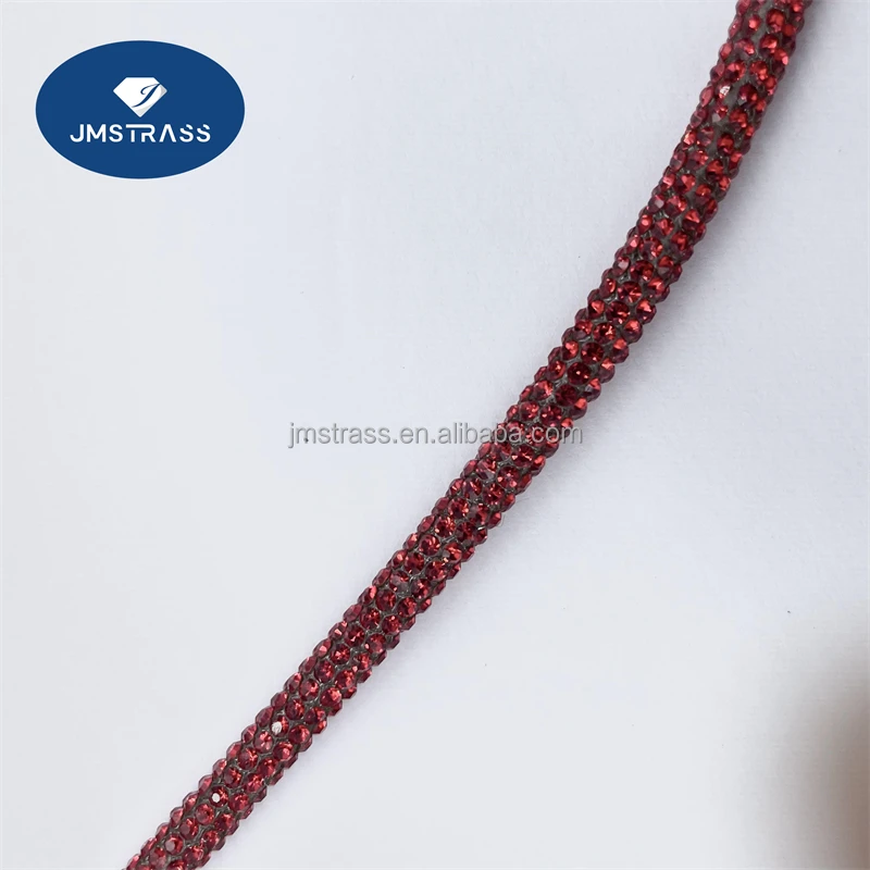 Hot Sale High Quality 6mm 8 rows Round Glass Diamond Crystal Glue Tube Rhinestone Rope For Shoes
