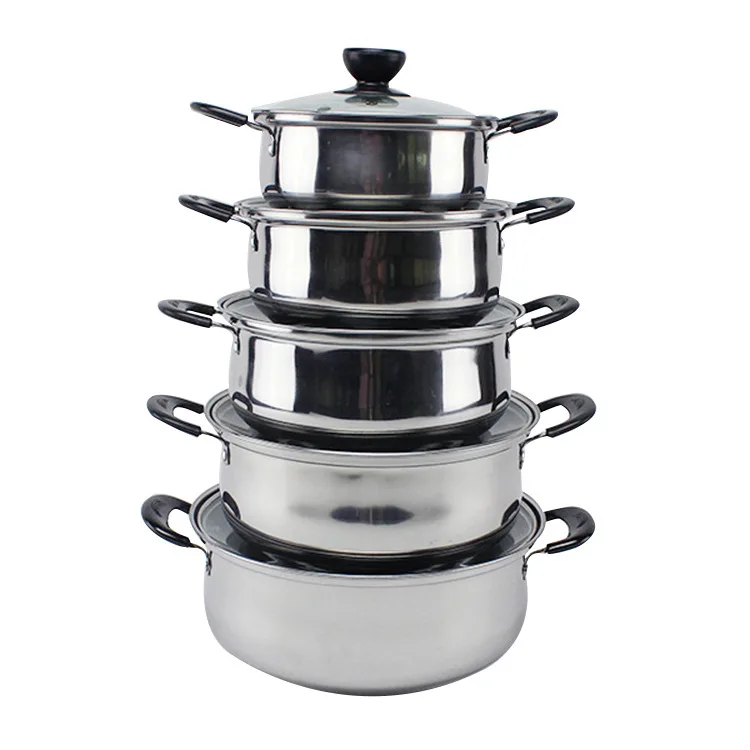 Wholesale korea style kitchenware hot pot stainless steele 3 pcs cookware pot with glass lid