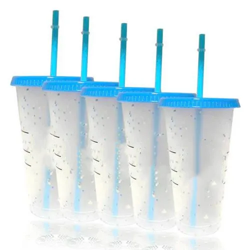 Drinkware 710ml Straw Cup With Lid Color Changing Coffee Reusable Cups Plastic Tumbler Matte Finish MugMugs