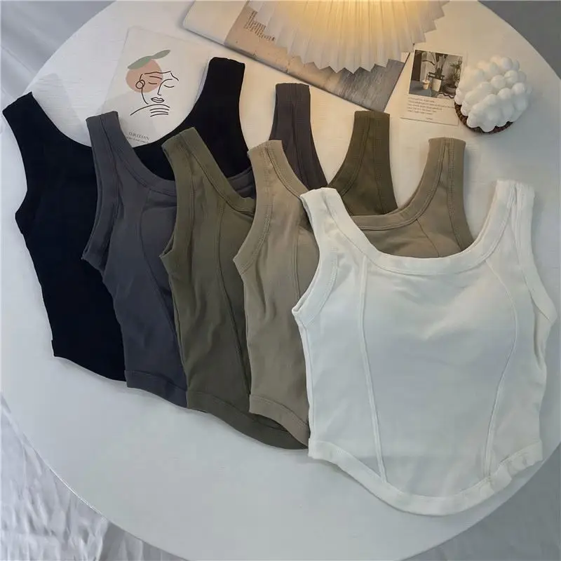 Women Summer Sleeveless Black White Tank Top Crop Tops Lady Custom Logo Fitness Bodybuilding Training T-shirt Vest