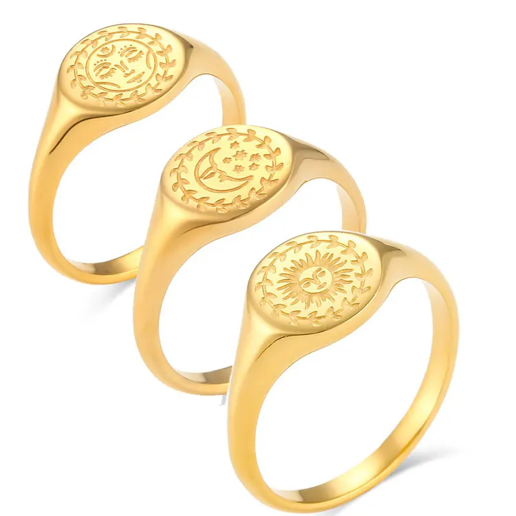SC США Размер 6 7 8 девушки из нержавеющей стали купольные Кольца Ретро 18K позолоченные Empress Звезда Луна солнце узорные кольца для женщин