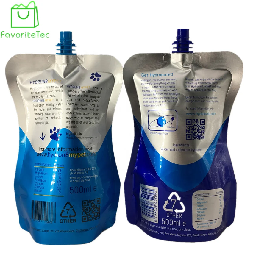 Custom Print 200ml 500ml 1000ml Liquid Aluminum Foil Packaging Shape Stand Up Drink Pouch Bag With Spout Cap