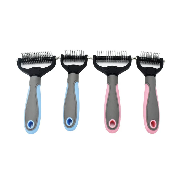 Pet 2 In 1 Stainless Steel Clean Removal Hair Grooming Tool Comb Dog Deshedding Double Sided Dog Hair Brush Dog Comb