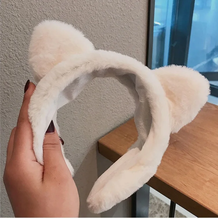 Warm Hairband Lady Face Washing Cute Cat Ear Wide Edge Plush Makeup Fluffy Winter