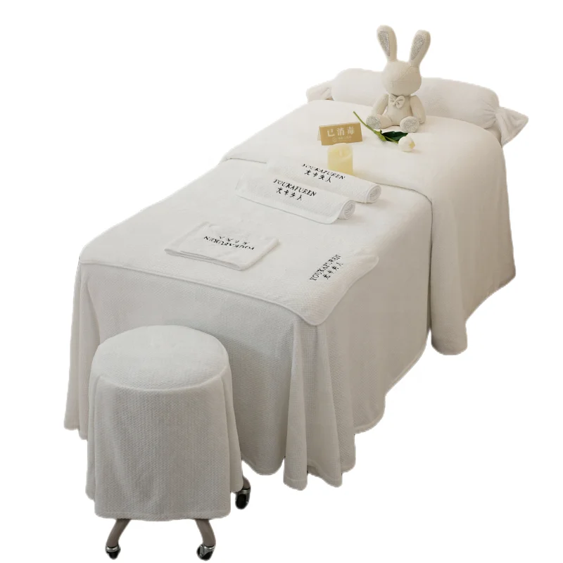 Factory price beauty salon Bed Skirt quilt cover pillowcase stool cover 4pcs set Massage table cover set with face hole