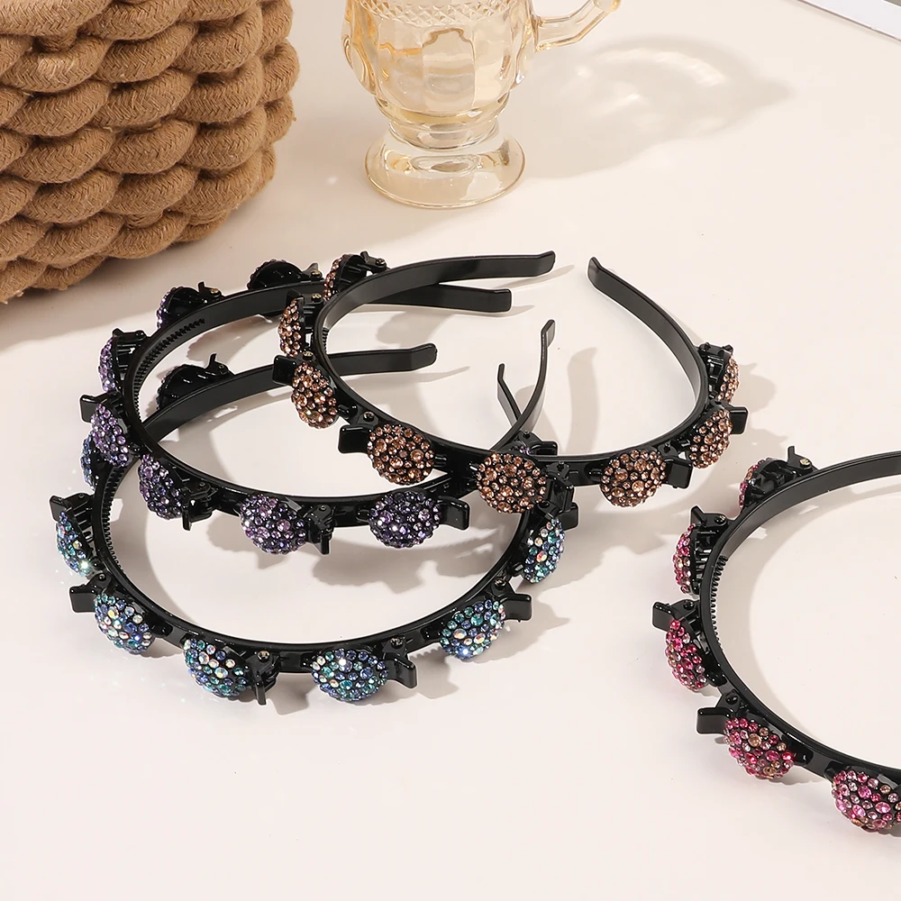 Crystal Hair Band Women Hairpin Double Layer Twist Plait Headband with Clips Hollow Woven Headband Hair Accessories