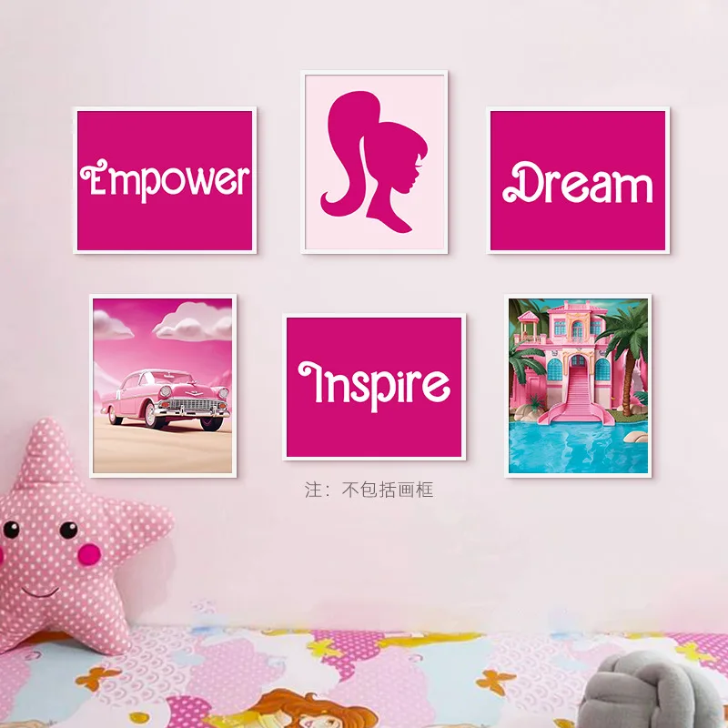 Hot Selling Pink Fashionable Girl Bedroom Holding Hoom Decoration Painting Cute Sweet Wall Room Poster Oil Art Posters Set