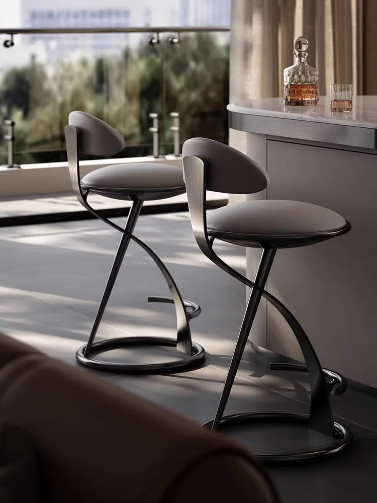 Luxury Stainless Steel Frame Genuine Leather Bar Stool High Commercial Kitchen Bar Chair for Living Room Home Bar Hall Use