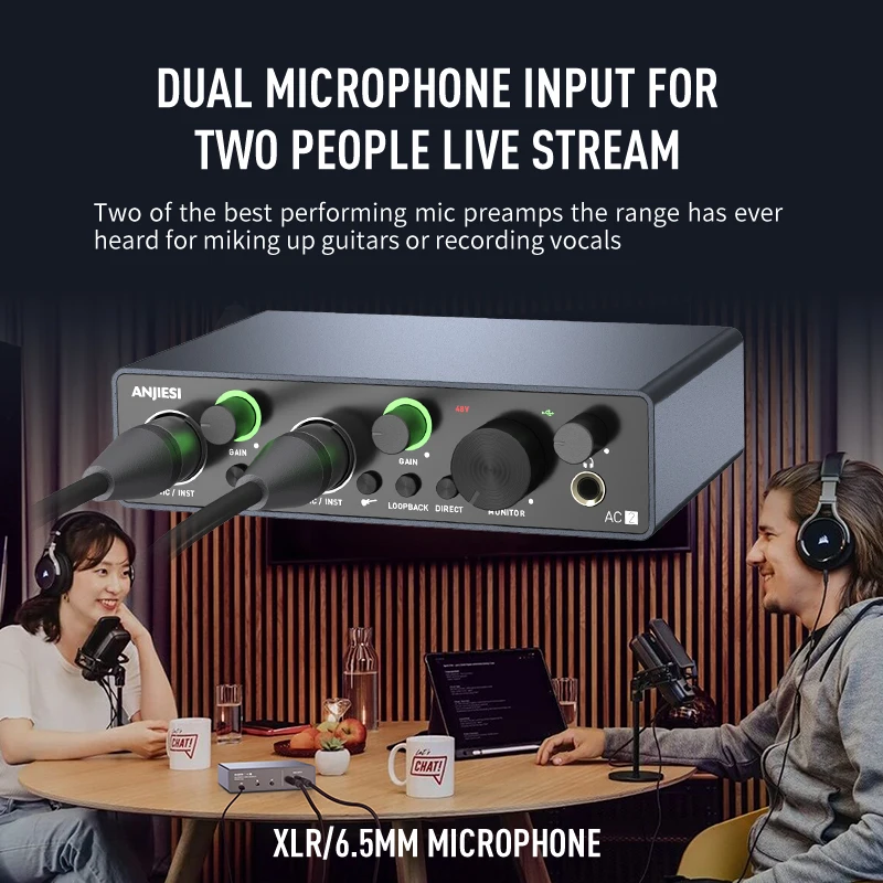 xlr Microphone 24bit-192khz Audio Interface 2 In 2 Out Computer Recording Live Equipment Singing USB External Guitar Sound card