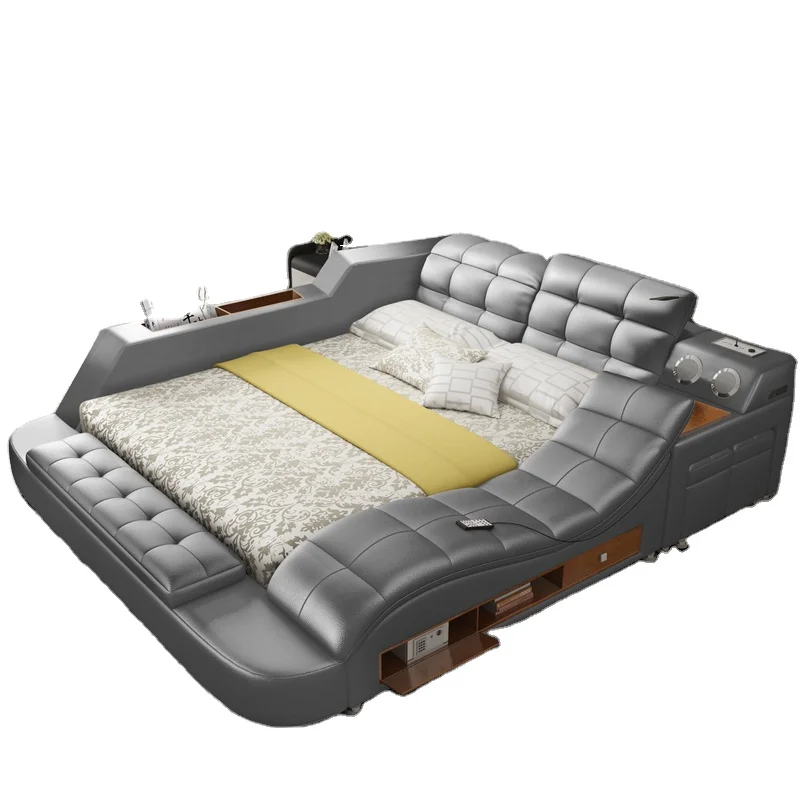 HUIJUUPIN бесплатный образец, многофункциональная Массажная мебель для спальни, кровать из натуральной кожи с динамиком