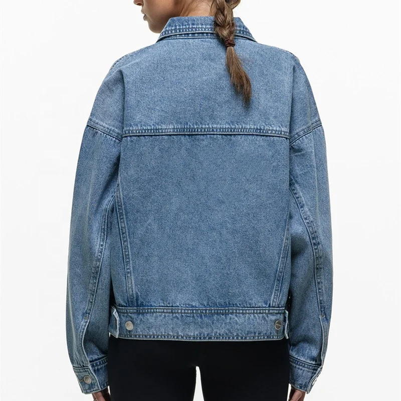 Женская джинсовая куртка в стиле хип-хоп черная или синяя большого размера с эффектом