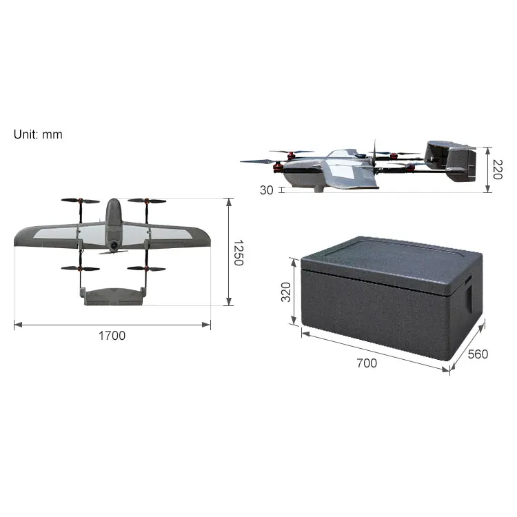 Foxtech Loong 170 Fixed Wing Long Endurance Payload Reconnaissance VTOL UAV Drone Frame for Mapping Survey Inspection