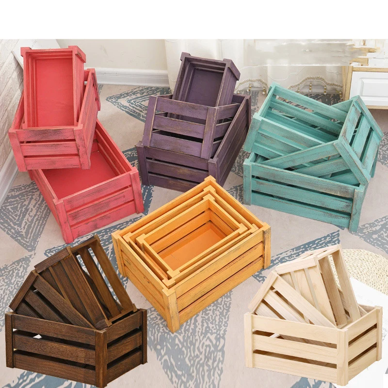 Wood nested storage wine fruit bottles towels books gift makeup box rustic wooden home basket display crate boxes