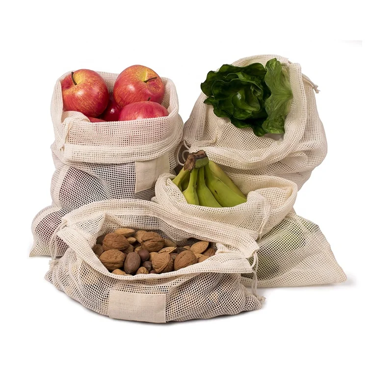 Recyclable Reusable Cotton Fabric String Leno Drawstring Mesh Bags for Tea & Shopping Industrial Use
