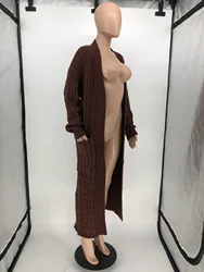 2022 Autumn Winter African Clothes Casual Loose Wool Coat Women Cashmere Knit Cardigan Pocket Long Twist Sweater Coat For Women