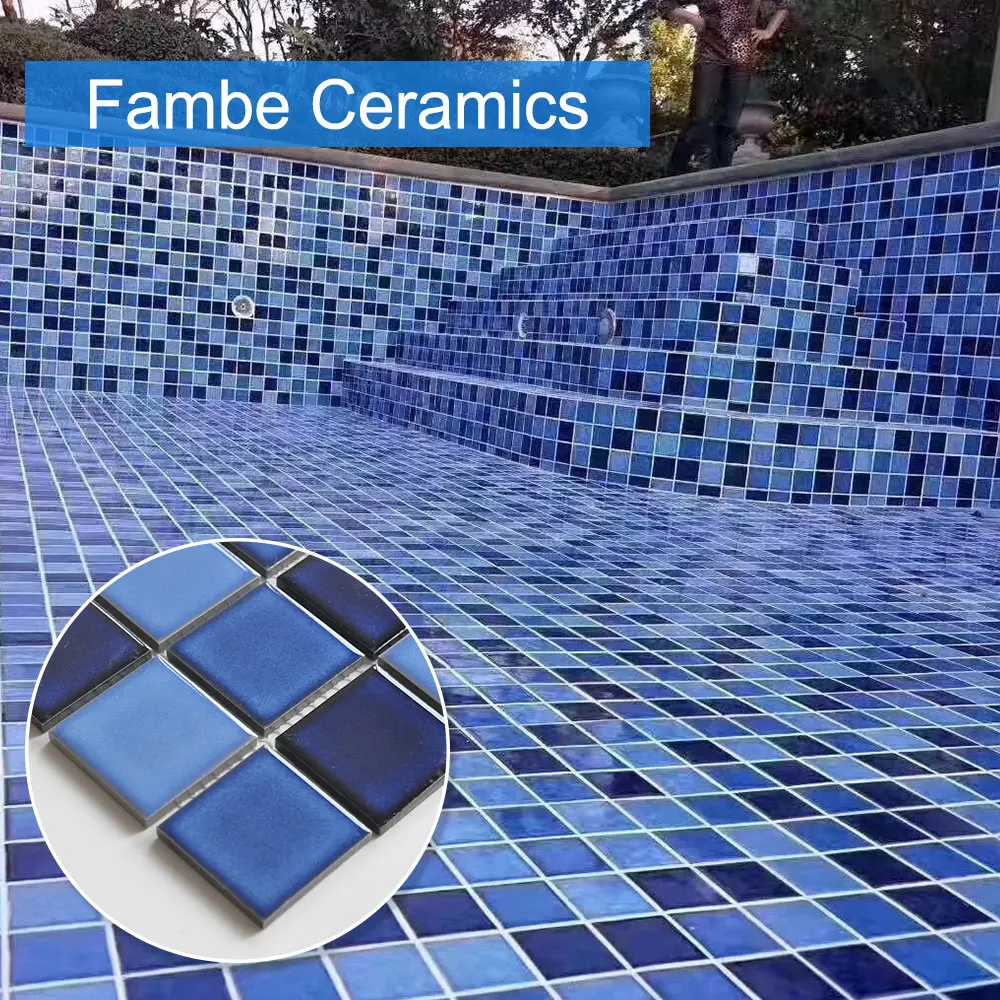 Wholesale  Square Blue Ceramic Mosaic Bathroom Glass Wall Tile Mosaic Swimming Pool Tile