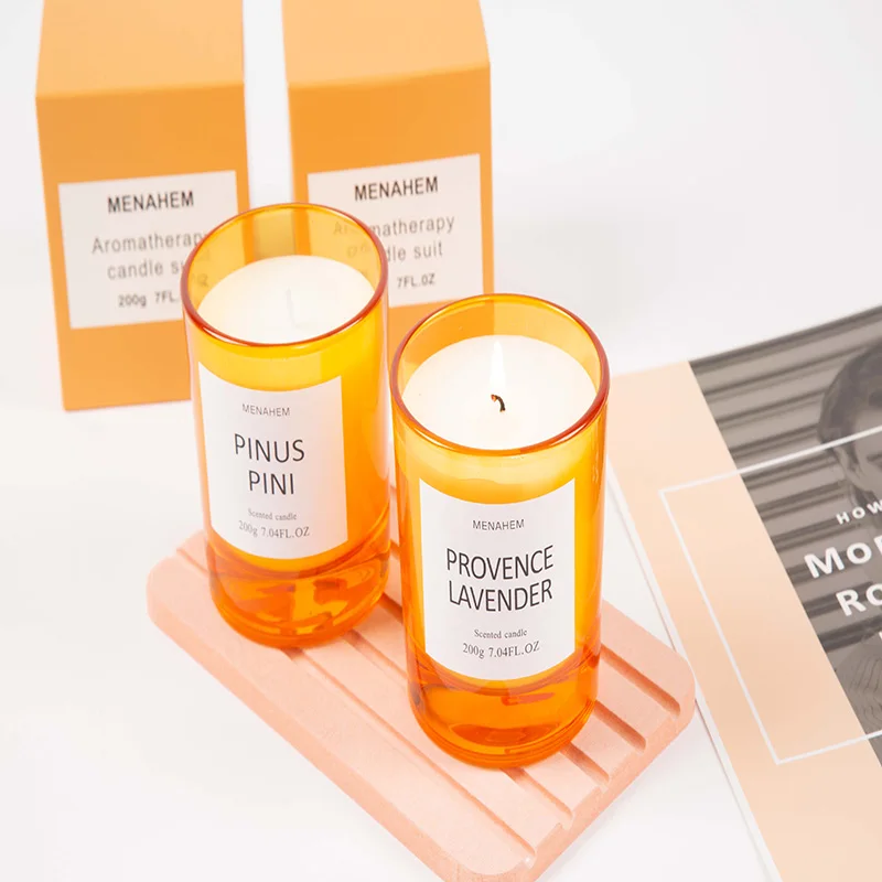 Orange Aromatherapy Candle Cup Large Scented Candle Soy Wax Home Smokeless Fragrance Hotel Essential Oil Candle with Hand Gift